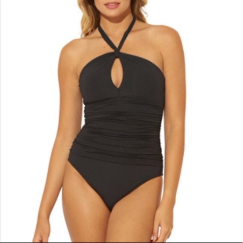 Bleu Rod Beattie BLACK Twist One-Piece Swimsuit Size 8